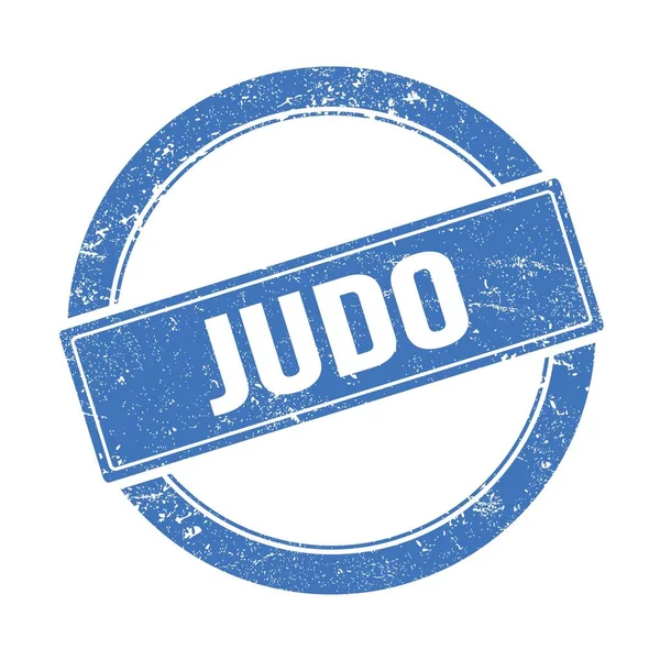 Judo Szöveg Kék Grungy Kerek Vintage Bélyegzőn — Stock Fotó