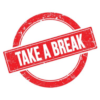 Kırmızı grungy yuvarlak vintage pul üzerine bir mola metni al.