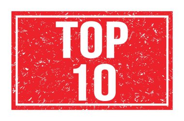 TOP 10, kırmızı dikdörtgen mühür işareti üzerine yazılmış kelimeler