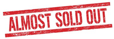 Kırmızı grungy dikdörtgen damga işareti üzerinde neredeyse satılmış metin.