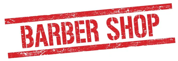 红色黑色长方形邮票标志上的Barber Shop文字 — 图库照片