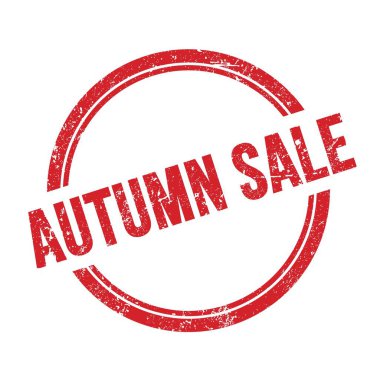 Kırmızı grungy vintage yuvarlak pul üzerine yazılmış AUTUMN satış metni.