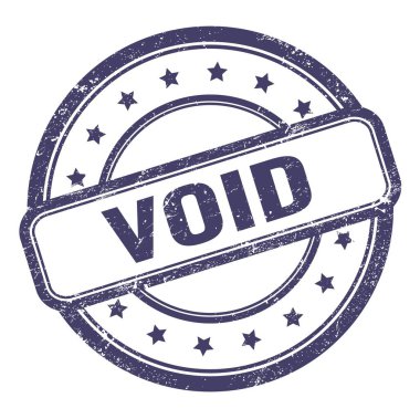 Indigo blue grungy vintage yuvarlak kauçuk damgalı VOID metni.