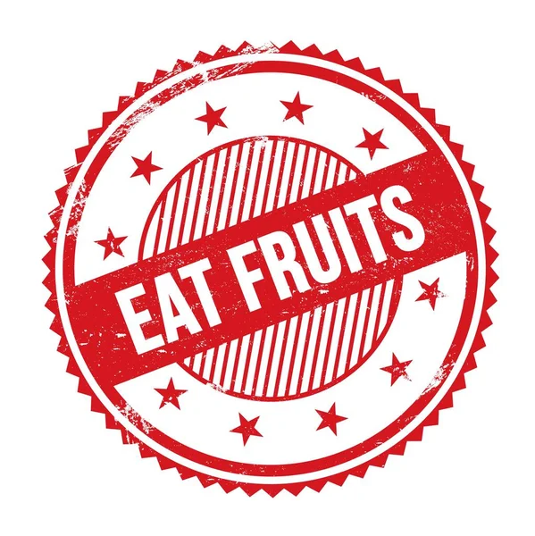 Eat Fruits Text Written Red Grungy Zig Zag Borders Stamp — 图库照片
