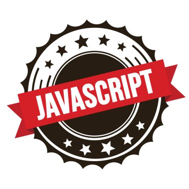 Kırmızı kahverengi rozet damgasında JAVASCRIPT metni.