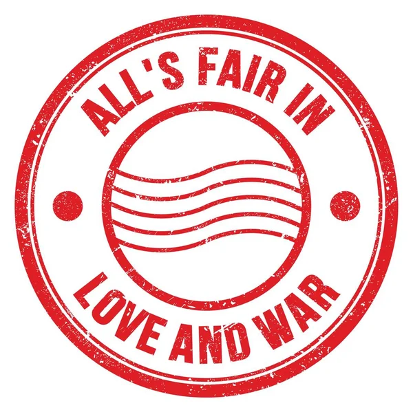 All Fair Love War Texto Escrito Vermelho Redondo Selo Postal — Fotografia de Stock