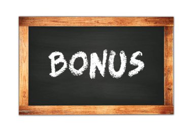 BONUS metni siyah ahşap çerçeve okul tahtasına yazılmış.