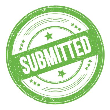 Yeşil yuvarlak grungy doku damgası üzerine SuBMITTED metni.