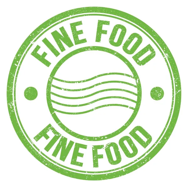 Fine Food Palavra Escrita Verde Redondo Selo Postal Sinal — Fotografia de Stock