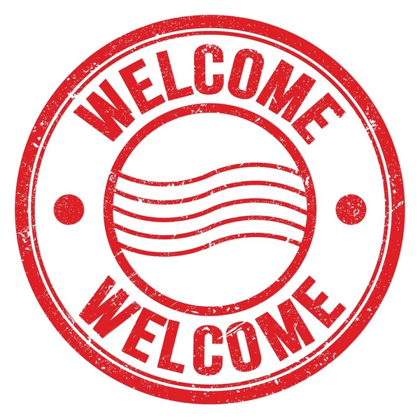 Welcome Word Written Red Postal Stamp Sign — Stock Photo, Image