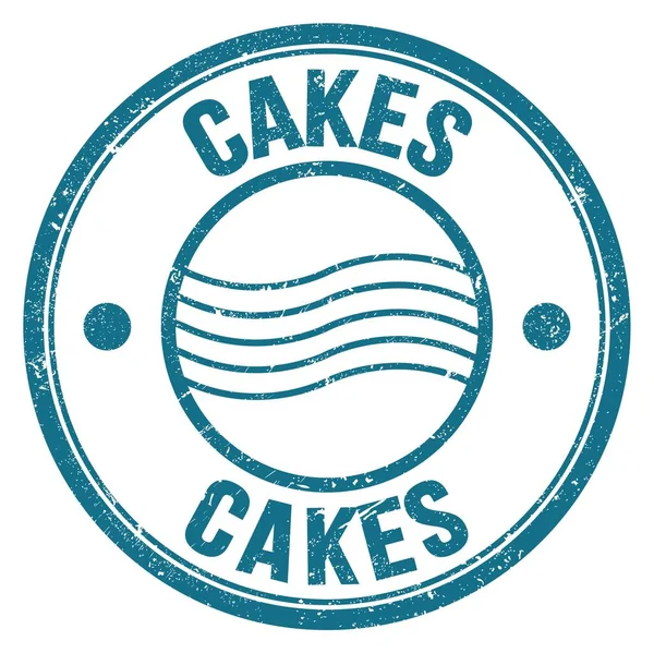 Cakes Słowo Napisane Niebieskim Okrągłym Znaku Znaczka Pocztowego — Zdjęcie stockowe