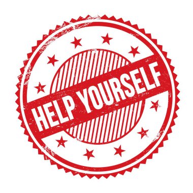 Kırmızı grungy zig zag kenarları yuvarlak mühür üzerine yazılmış SENSELF metni.