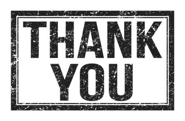 Teşekkür ederim, siyah dikdörtgen mühür işareti üzerine yazılmış kelimeler.