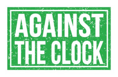 Clock 'a karşı, yeşil dikdörtgen mühür işareti üzerine yazılmış kelimeler