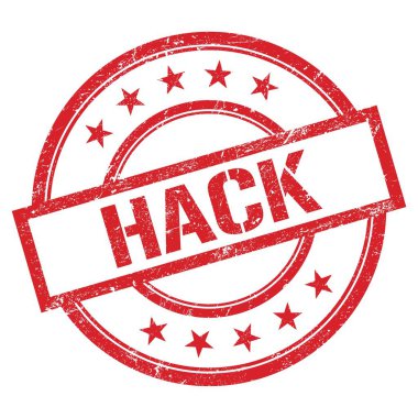 Kırmızı yuvarlak plastik damga üzerine yazılmış haCK metni.