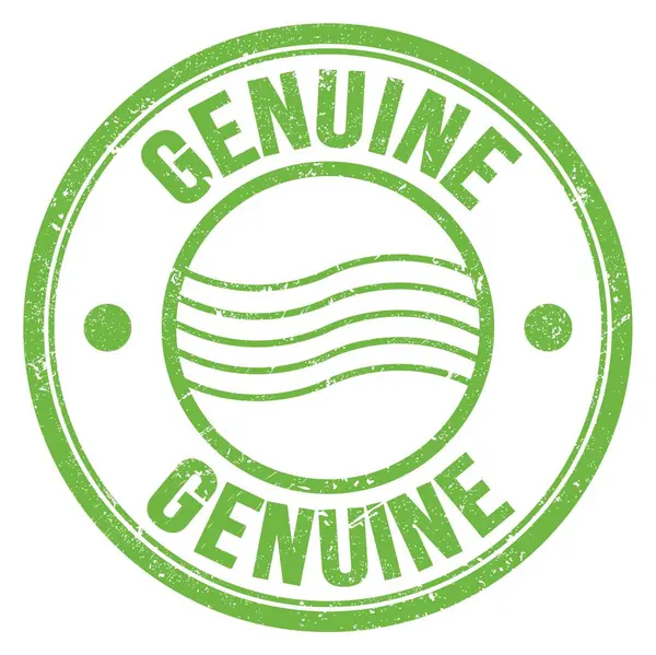 Genuine Woord Geschreven Groene Ronde Postzegel Teken — Stockfoto