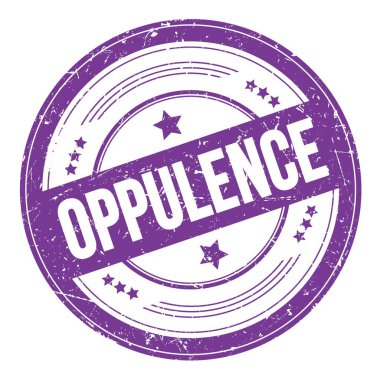 Mor çivit üzerine OPPULENCE metin yuvarlak kirli doku damgası.