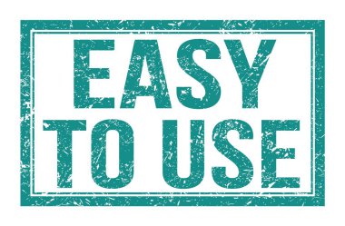 Kullanımı kolay, mavi dikdörtgen damga işareti üzerine yazılmış kelimeler