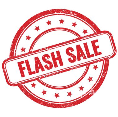 Kırmızı vintage grungy yuvarlak kauçuk damgalı FLASH satış metni.