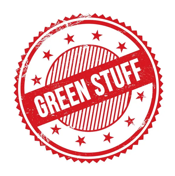 绿色Stuff文字 用红色黑色锯齿状边框围绕邮票书写 — 图库照片