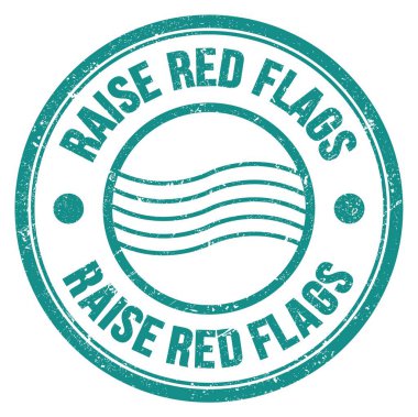 Mavi yuvarlak posta damgası üzerinde kırmızı bayrak işareti yükseltin