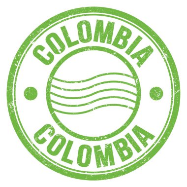 Yeşil yuvarlak posta damgası üzerine yazılmış COLOMBIA kelimesi