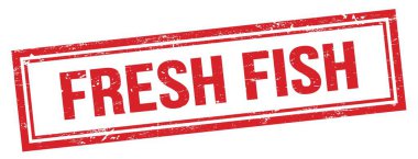 Kırmızı grungy vintage dikdörtgen damgalı FRESH FISH metin.