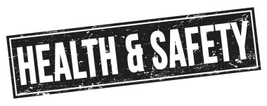 Siyah grungy dikdörtgen mühür işareti üzerinde Sağlık & Güvenliği metni.