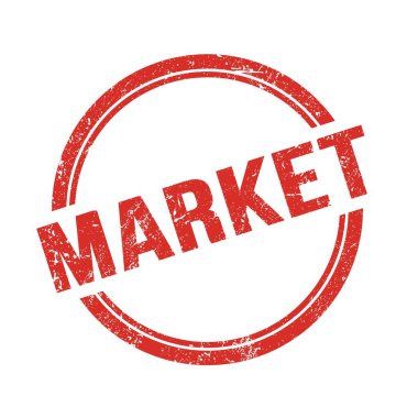 Kırmızı grungy vintage yuvarlak damga üzerine yazılmış MARKET metni.