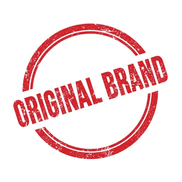 Original Brand Felirat Piros Grungy Vintage Kerek Bélyegzőre Írva — Stock Fotó