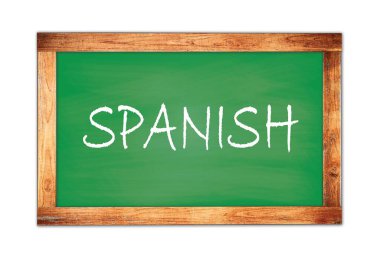 Yeşil ahşap çerçeve okul tahtasına yazılmış SPANISH metni.