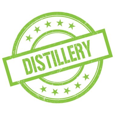 Yeşil yuvarlak vintage kauçuk damga üzerine yazılmış DISTILLERY metin.