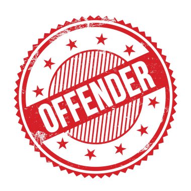 Kırmızı grungy zig zag kenarlarında yazılmış OFFENDER metni pul yuvarlak.