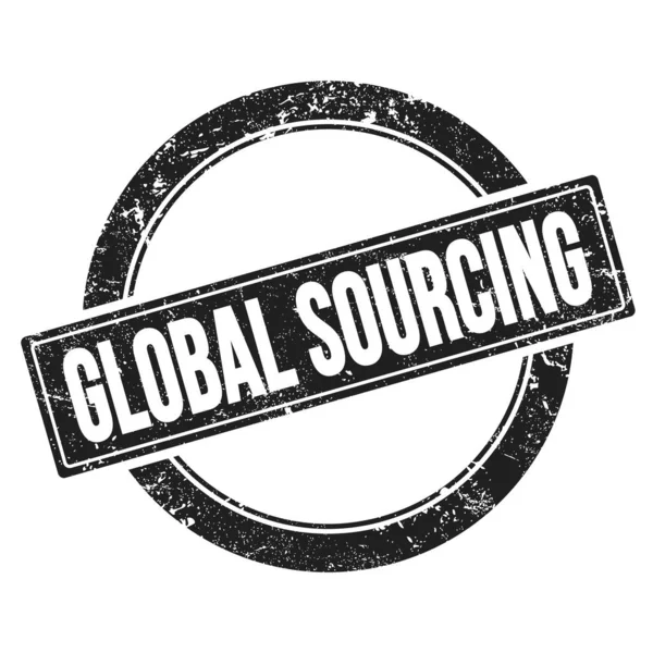 Текст Global Sourcing Чорній Гранжевій Круглої Вінтажної Марки — стокове фото
