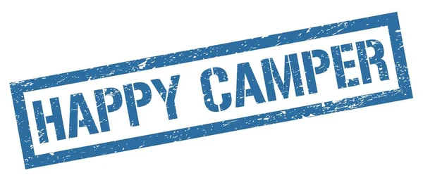 Happy Camper Kék Piszkos Téglalap Bélyegző Jel — Stock Fotó