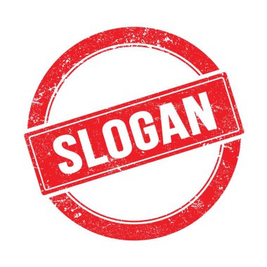 Kırmızı grungy yuvarlak vintage pul üzerine SLOGAN metin.