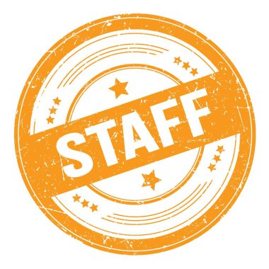 Turuncu yuvarlak grungy doku damgası üzerine personel metni.