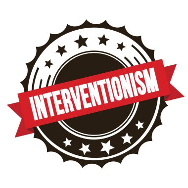 Kırmızı kahverengi rozet damgası üzerine intervensiyonizm metni.