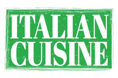 İTALYA CUISINE, yeşil grungy mühür işareti üzerine yazılmış kelimeler