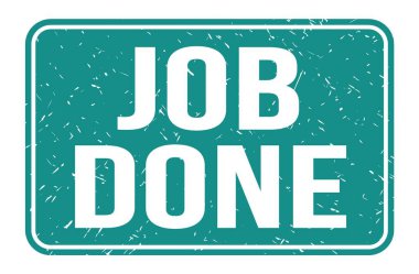 Görev tamamlandı, mavi dikdörtgen damga işareti üzerine yazılan kelimeler