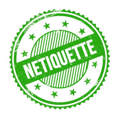 Yeşil grungy zig zag kenarları üzerine yazılmış NETIQUETTE metin yuvarlak pul.