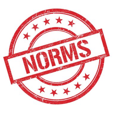 Kırmızı yuvarlak plastik damga üzerine yazılmış NORMS metni.