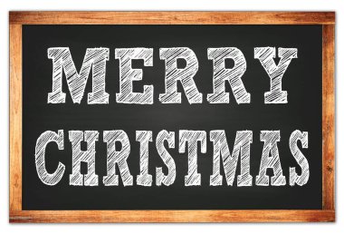 Siyah ahşap çerçeve okul tahtasına yazılmış mutlu noeller.