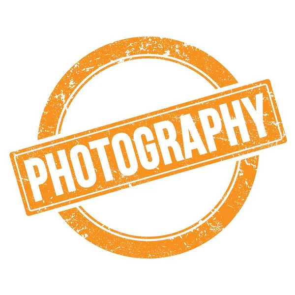 Fotography Text Auf Orangefarbener Grungy Runde Vintage Marke — Stockfoto