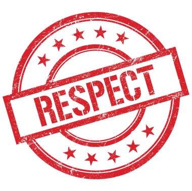 Kırmızı, yuvarlak, eski kauçuk damgalı saygı metni.