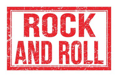 ROCK VE ROLL, kırmızı dikdörtgen mühür üzerine yazılmış kelimeler