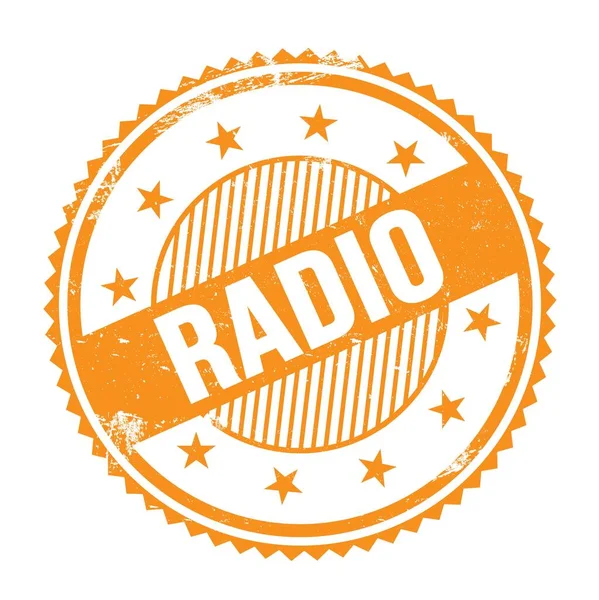 Radio Text Written Orange Grungy Zig Zag Borders Stamp — 图库照片