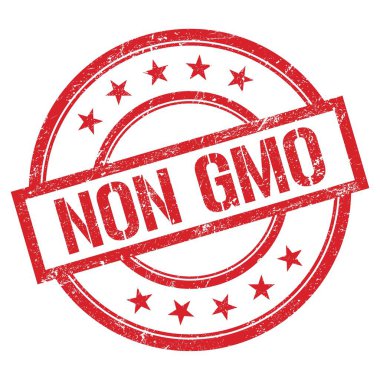 Kırmızı yuvarlak vintage kauçuk damga üzerine yazılmış GDO dışı metin.