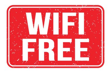 WIFI FREE, kırmızı dikdörtgen mühür işareti üzerine yazılmış kelimeler