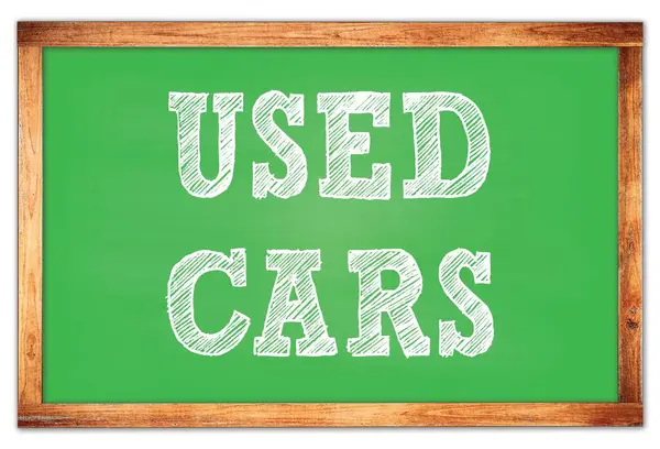 Gebrauchte Autos Auf Grüner Holzrahmen Schultafel Geschrieben — Stockfoto